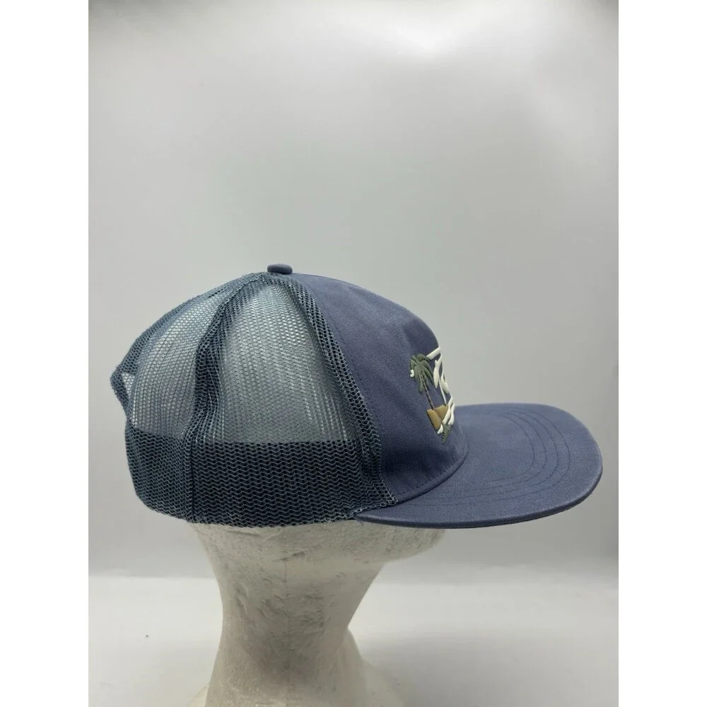 RVCA Trucker Hat Mid Fit Blue Snapback Mesh Rubber Logo Beach Surf Cap OSFM